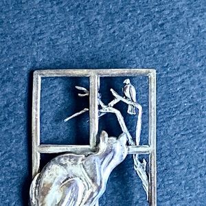 Sterling Silver Cat-in-Window brooch
